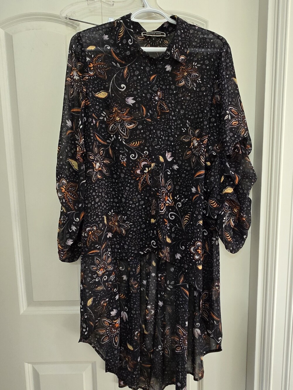 Melaine Lyne Women's Navy Floral Ruffle Long-Sleeve Multi Length Blouse